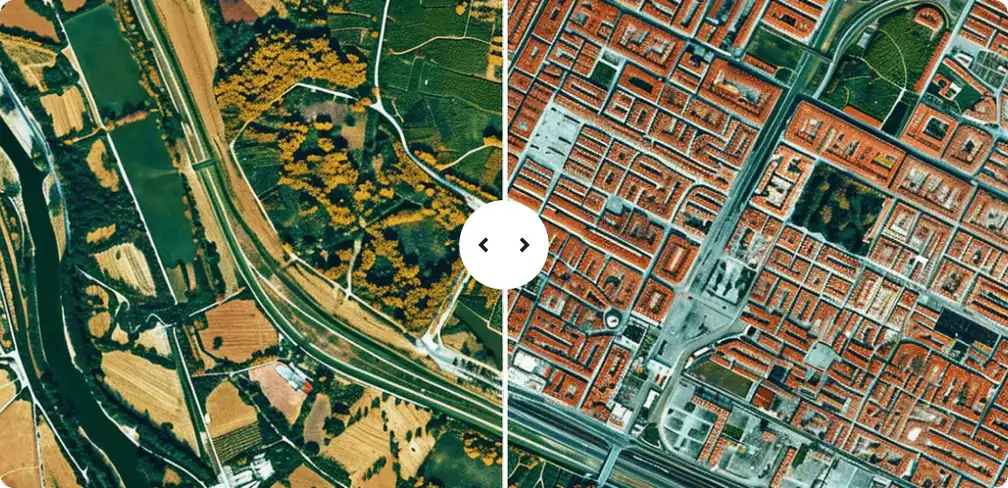 Side-by-side comparison of satellite imagery, illustrating land use changes for verification of projected benefits.