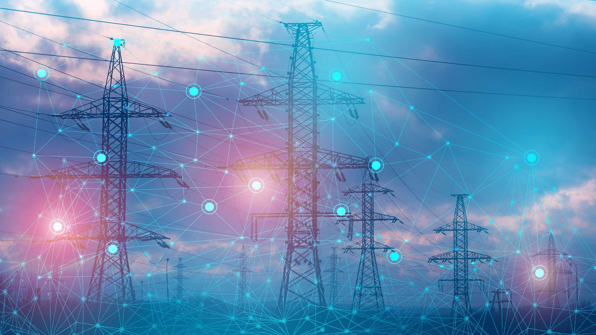 A group of power lines overlayed with connected grid lines